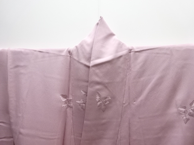  未使用品　蘇州刺繍草の実模様一ツ紋色無地着物